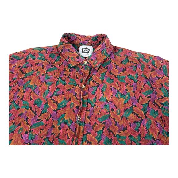 Vintage 1980s Hilo Hattie Fall Leaves Vibrant Hawaiian Made in USA Large Shirt - Picture 1 of 10